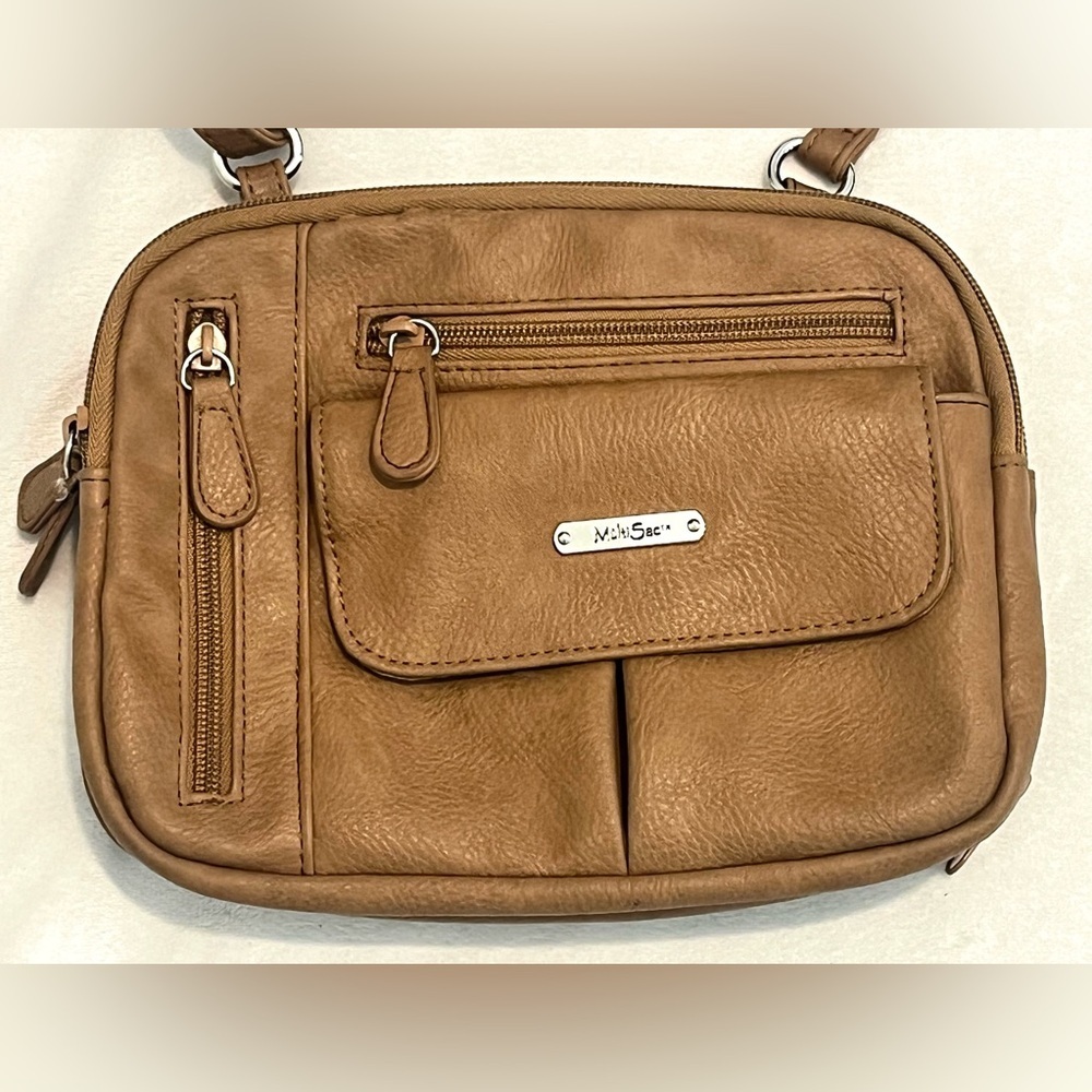 MultiSac Zippy Triple Light Brown Purse Tan Vegan Leather Crossbody Bag